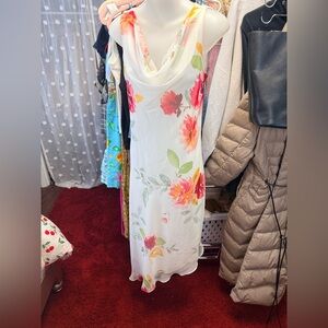 Y2K B.Moss White Floral Cowl Neck Maxi Dress